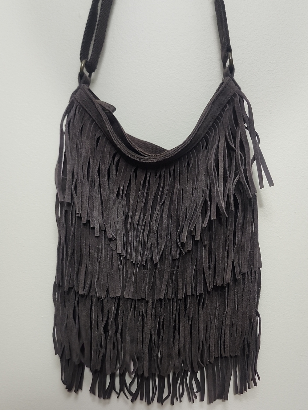 VTG American Eagle Genuine Suede Fringe Crossbody Bag Boho Y2K 90s Festival West
